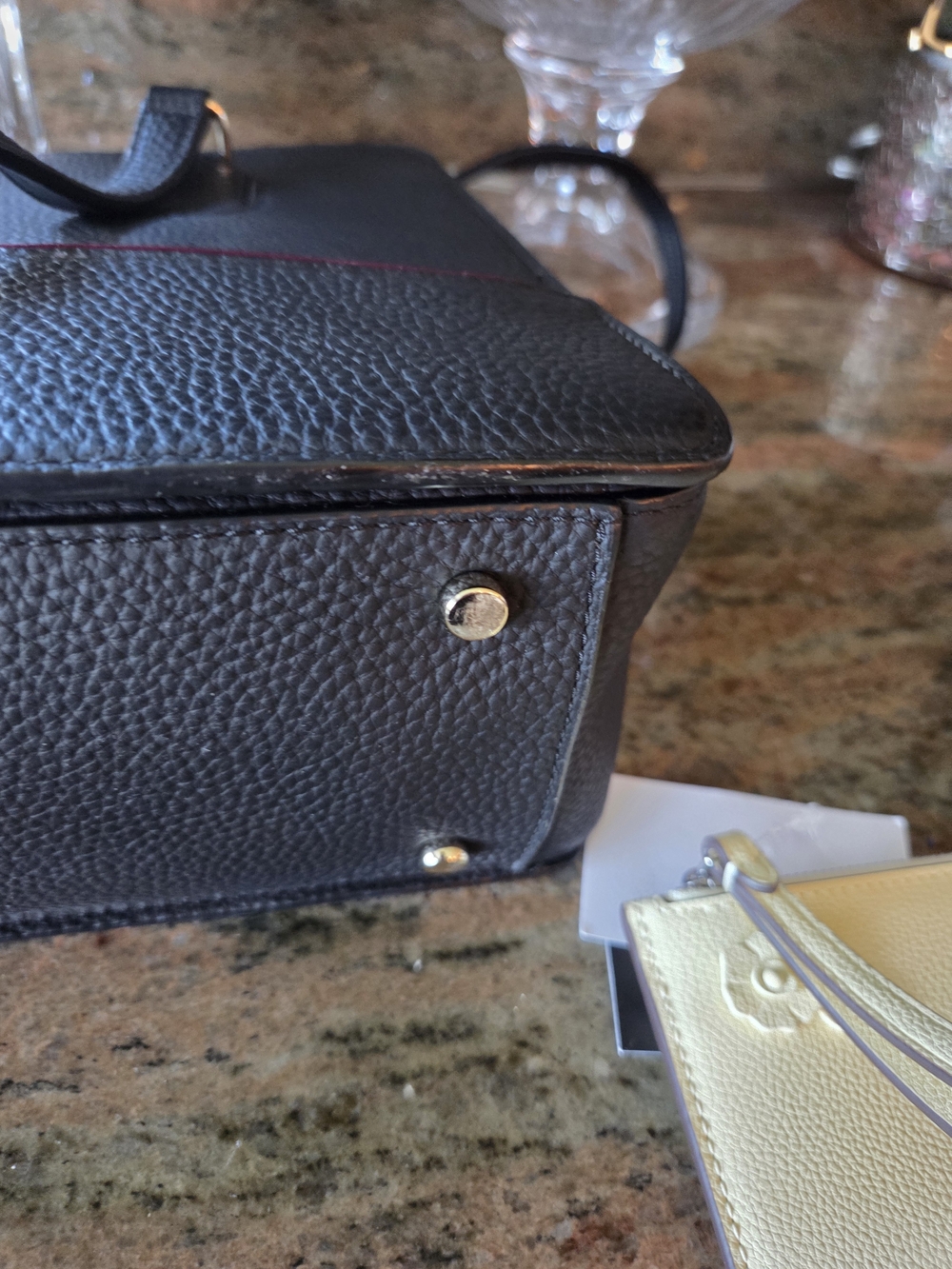 kate spade Black Leather Shoulder Bag with Soft Yellow Floral Wristlet - Picture 8 of 13